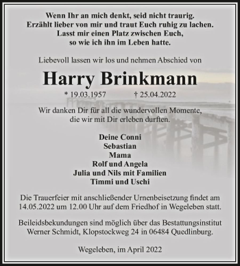 Traueranzeige von Harry Brinkmann  von Magdeburger Volksstimme
