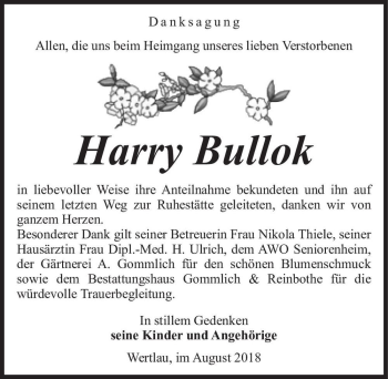 Traueranzeige von Harry Bullok  von Magdeburger Volksstimme