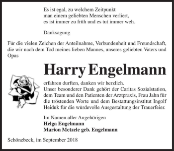 Traueranzeige von Harry Engelmann  von Magdeburger Volksstimme