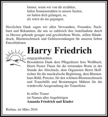 Traueranzeige von Harry Friedrich  von Magdeburger Volksstimme