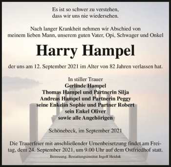 Traueranzeige von Harry Hampel  von Magdeburger Volksstimme