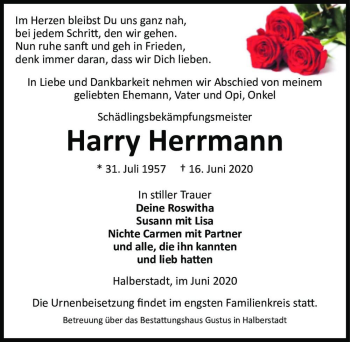 Traueranzeige von Harry Herrmann  von Magdeburger Volksstimme