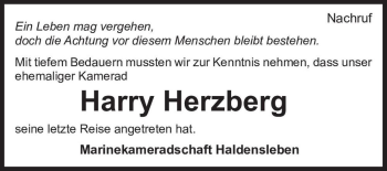 Traueranzeige von Harry Herzberg  von Magdeburger Volksstimme