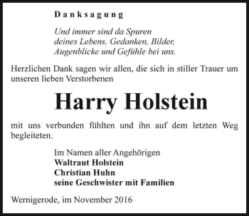 Traueranzeige von Harry Holstein  von Magdeburger Volksstimme