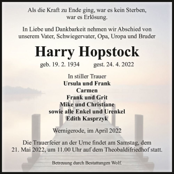 Traueranzeige von Harry Hopstock  von Magdeburger Volksstimme