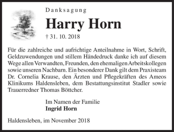 Traueranzeige von Harry Horn  von Magdeburger Volksstimme