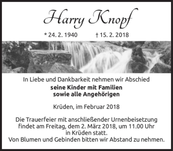 Traueranzeige von Harry Knopf  von Magdeburger Volksstimme