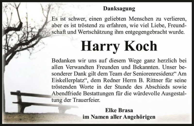  Traueranzeige für Harry Koch  vom 13.03.2021 aus Magdeburger Volksstimme