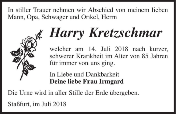 Traueranzeige von Harry Kretzschmar  von Magdeburger Volksstimme