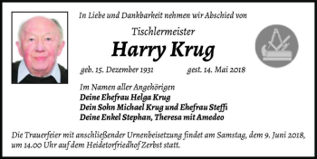 Traueranzeige von Harry Krug  von Magdeburger Volksstimme