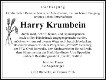 Traueranzeige von Harry Krumbein  von Magdeburger Volksstimme