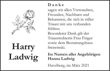 Traueranzeige von Harry Ladwig  von Magdeburger Volksstimme