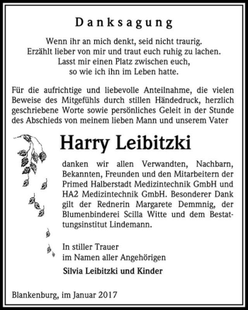 Traueranzeige von Harry Leibitzki  von Magdeburger Volksstimme