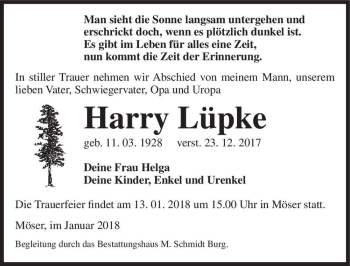 Traueranzeige von Harry Lüpke  von Magdeburger Volksstimme