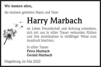 Traueranzeige von Harry Marbach  von Magdeburger Volksstimme