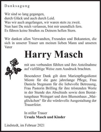 Traueranzeige von Harry Masch  von Magdeburger Volksstimme