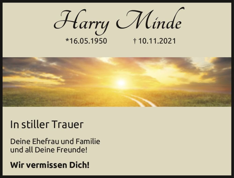  Traueranzeige für Harry Minde  vom 04.12.2021 aus Magdeburger Volksstimme
