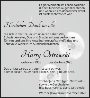 Traueranzeige von Harry Ostrowski  von Magdeburger Volksstimme