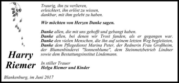 Traueranzeige von Harry Riemer  von Magdeburger Volksstimme