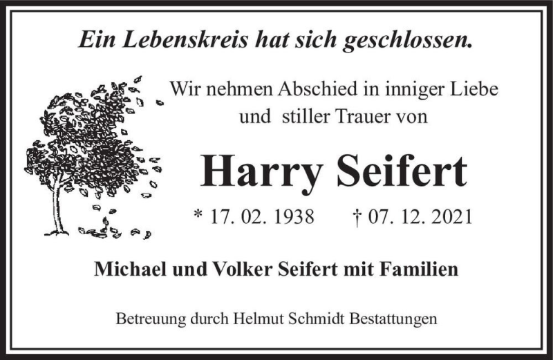  Traueranzeige für Harry Seifert  vom 11.12.2021 aus Magdeburger Volksstimme