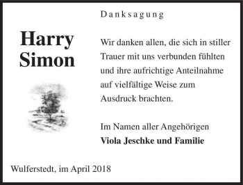 Traueranzeige von Harry Simon  von Magdeburger Volksstimme