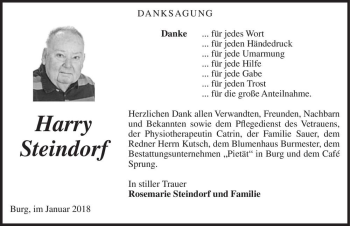 Traueranzeige von Harry Steindorf  von Magdeburger Volksstimme