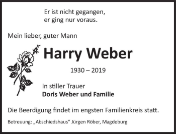 Traueranzeige von Harry Weber  von Magdeburger Volksstimme