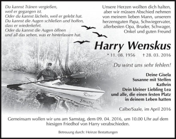Traueranzeige von Harry Wenskus  von Magdeburger Volksstimme