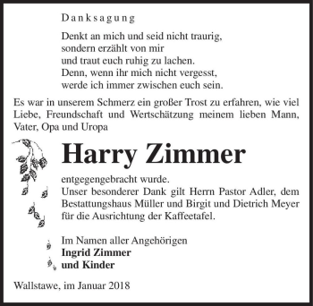 Traueranzeige von Harry Zimmer  von Magdeburger Volksstimme