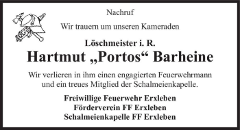 Traueranzeige von Hartmut ,,Portos