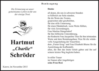Traueranzeige von Hartmut 