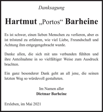 Traueranzeige von Hartmut 