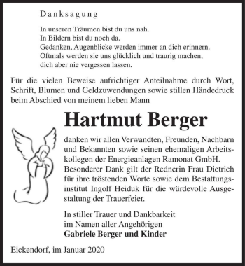 Traueranzeige von Hartmut Berger  von Magdeburger Volksstimme