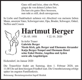 Traueranzeige von Hartmut Berger  von Magdeburger Volksstimme