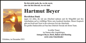 Traueranzeige von Hartmut Beyer  von Magdeburger Volksstimme