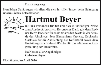 Traueranzeige von Hartmut Beyer  von Magdeburger Volksstimme