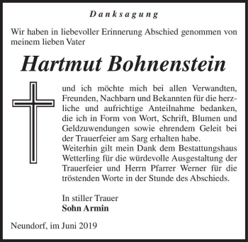 Traueranzeige von Hartmut Bohnenstein  von Magdeburger Volksstimme