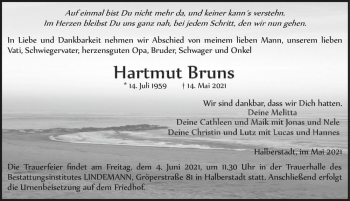 Traueranzeige von Hartmut Bruns  von Magdeburger Volksstimme