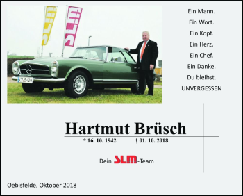 Traueranzeige von Hartmut Brüsch  von Magdeburger Volksstimme