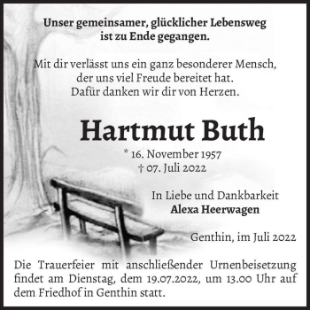 Traueranzeige von Hartmut Buth  von Magdeburger Volksstimme