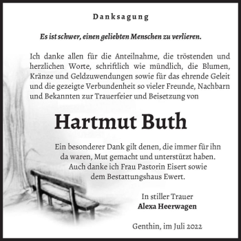 Traueranzeige von Hartmut Buth  von Magdeburger Volksstimme