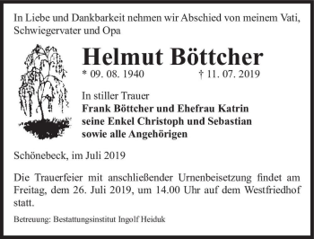 Traueranzeige von Hartmut Böttcher  von Magdeburger Volksstimme