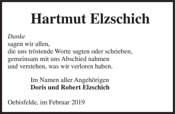 Traueranzeige von Hartmut Elzschich  von Magdeburger Volksstimme