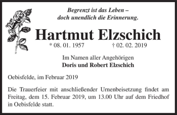 Traueranzeige von Hartmut Elzschich  von Magdeburger Volksstimme