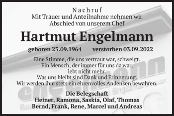 Traueranzeige von Hartmut Engelmann  von Magdeburger Volksstimme