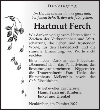 Traueranzeige von Hartmut Ferch  von Magdeburger Volksstimme