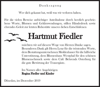 Traueranzeige von Hartmut Fiedler  von Magdeburger Volksstimme