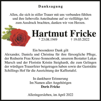 Traueranzeige von Hartmut Fricke  von Magdeburger Volksstimme