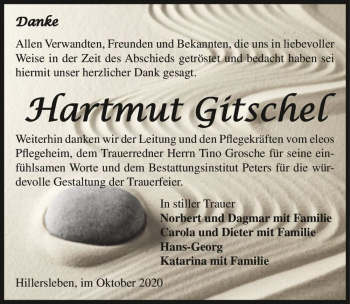 Traueranzeige von Hartmut Gitschel  von Magdeburger Volksstimme