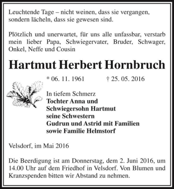 Traueranzeige von Hartmut Herbert Hornbruch  von Magdeburger Volksstimme